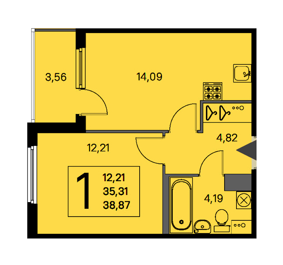 1-комнатная квартира 35.31 м², 4/4 эт., ЖК «Любоград в Стрельне»